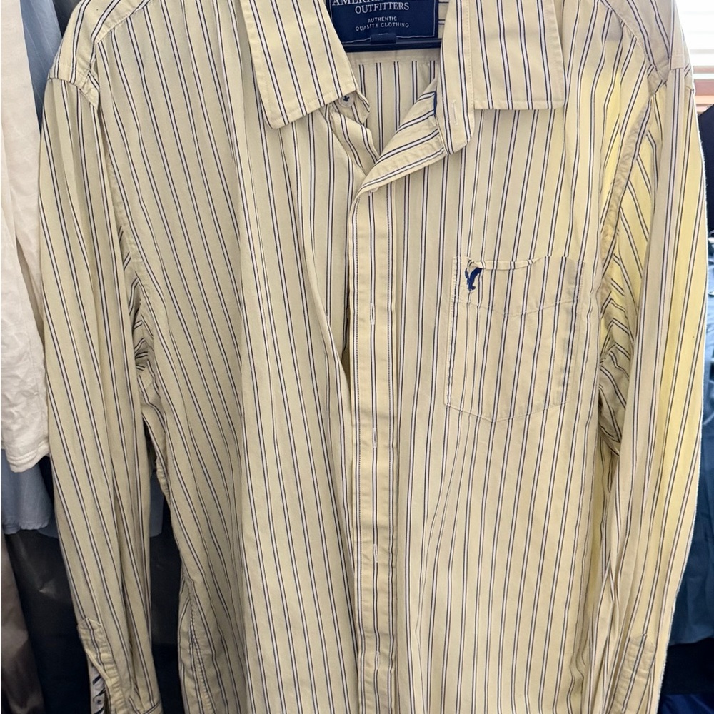 American Eagle Outfitters Yellow and Navy Striped Shirt